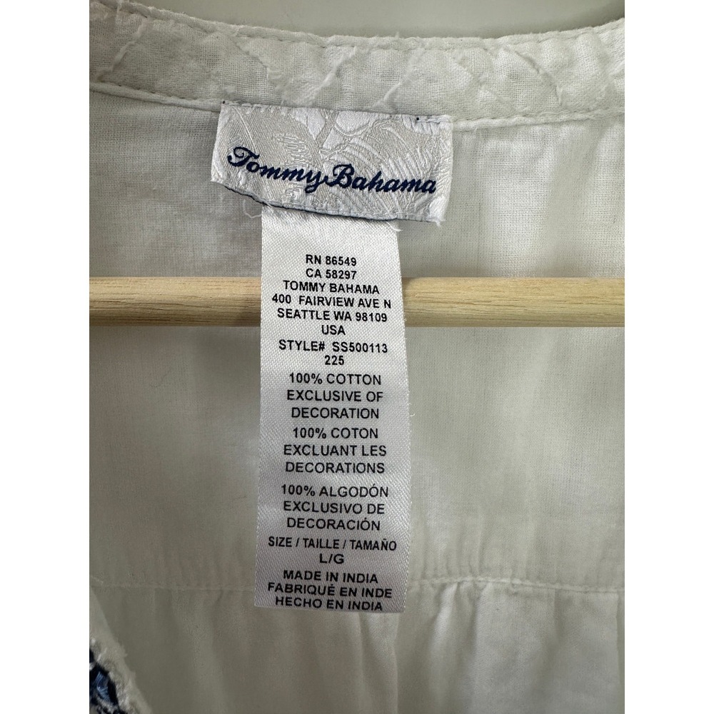 Tommy Bahama Cotton Clip Embroidered Tiered Cover Up Dress White & Blue Large - Picture 6 of 11